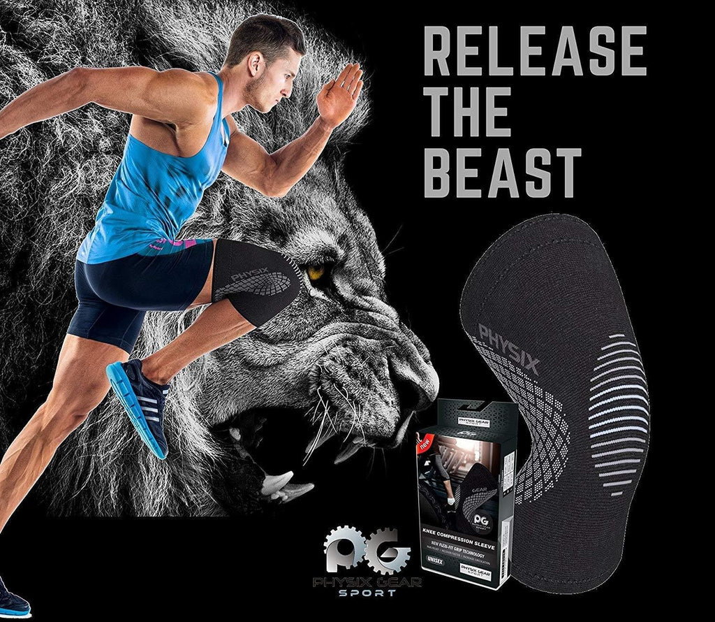Physix Gear Knee Compression Sleeve for Men & Women - Best Compression Knee Brace for Walking, Running, Gym, Basketball, Weightlifting,Workout, Sports - Knee Sleeves Support Compression & Stability